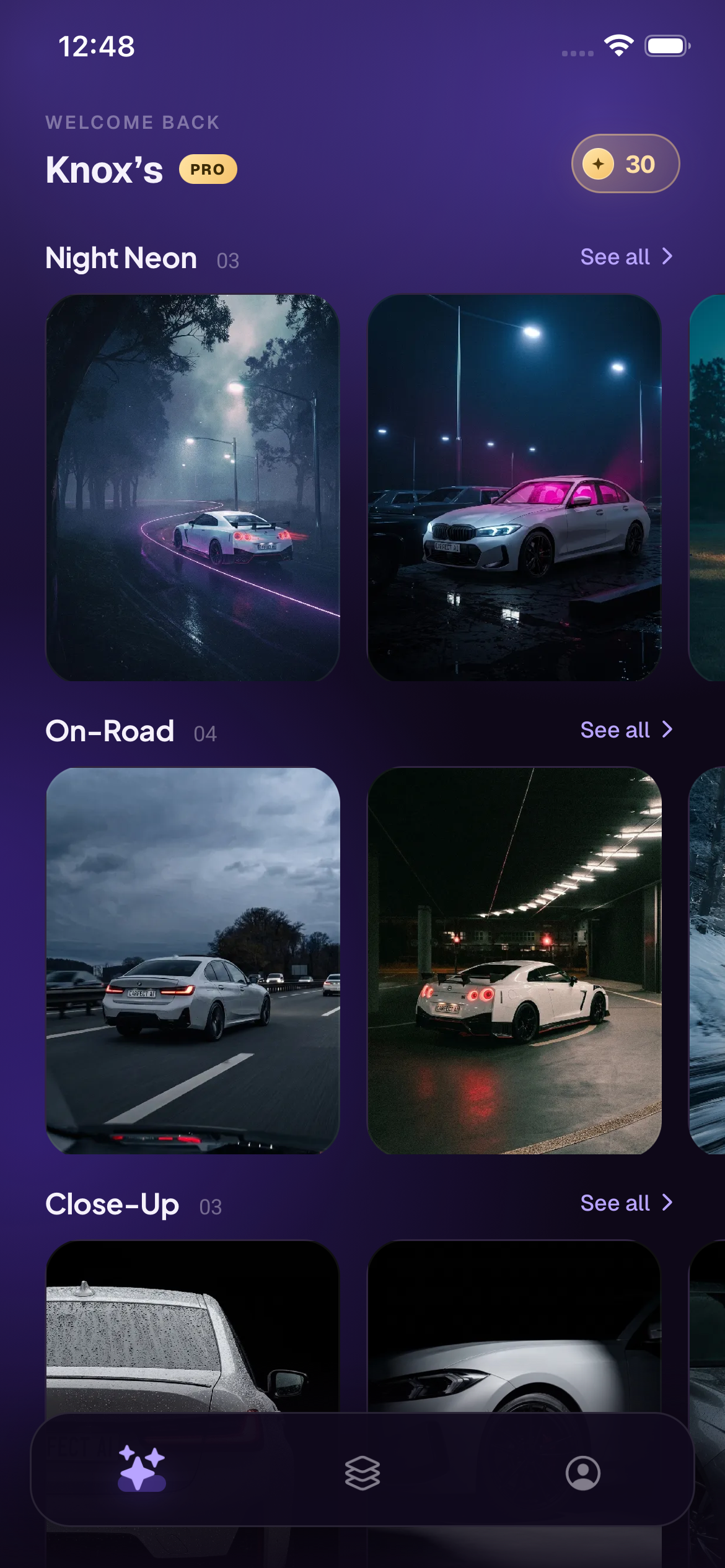 Carfect app home screen